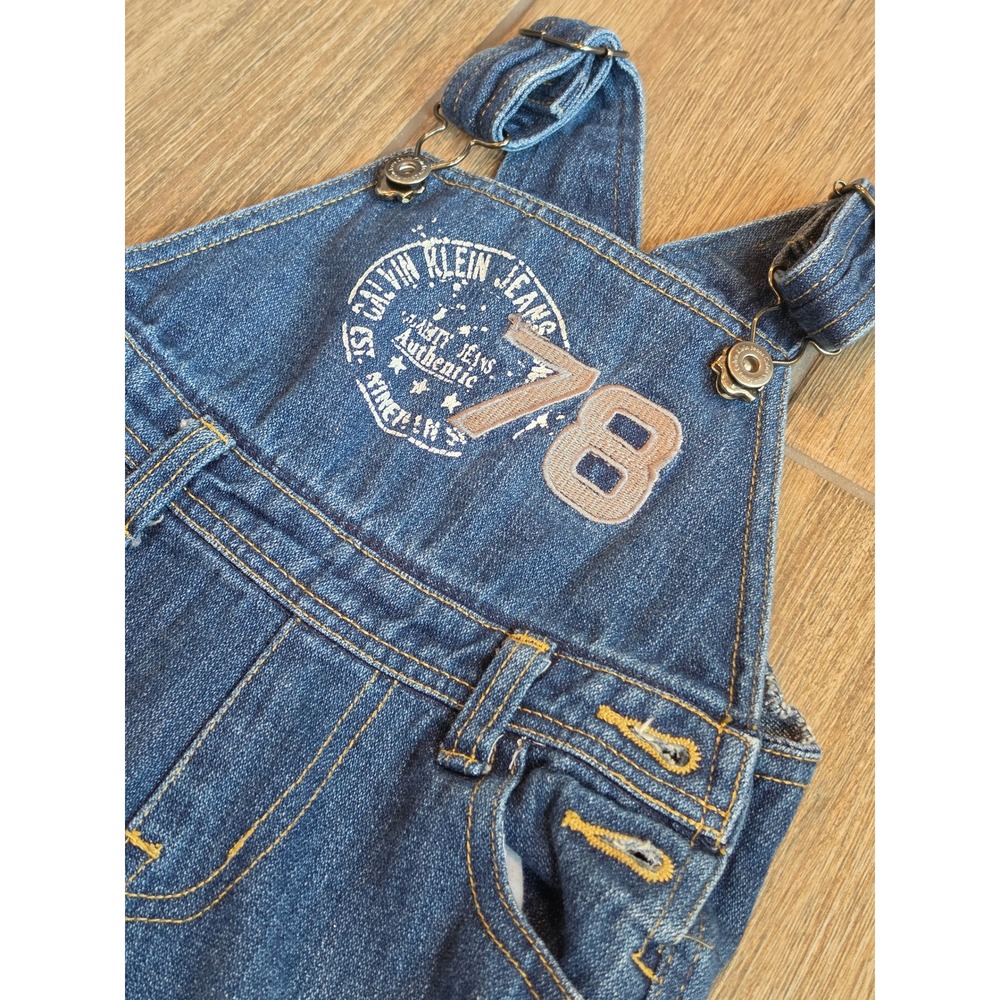 Calvin Klein Jeans Baby Denim Overalls Medium Wash Graphic Bib 6-9 Months